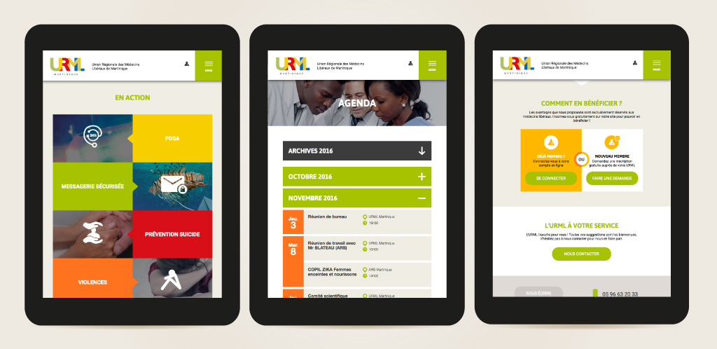 Exemples de pages, site web URML Martinique