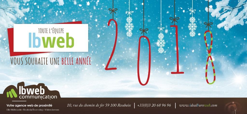 Visuel de la carte de vœux d'IBWeb (print) pour 2018, inspiré de la création graphique de celui de la newsletter