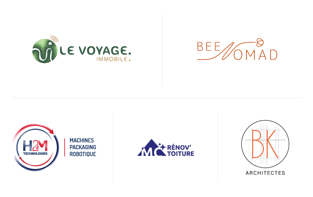 Exemples de logo réalisés dans le cadre de ma collaboration avec l'agence de communication IBWeb Communication - Depuis 2017 - Clémence de GOUVILLE, graphiste